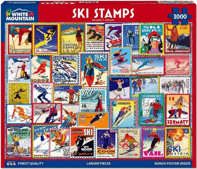 White Mountain - Ski Stamps - 1000 Piece Jigsaw Puzzle