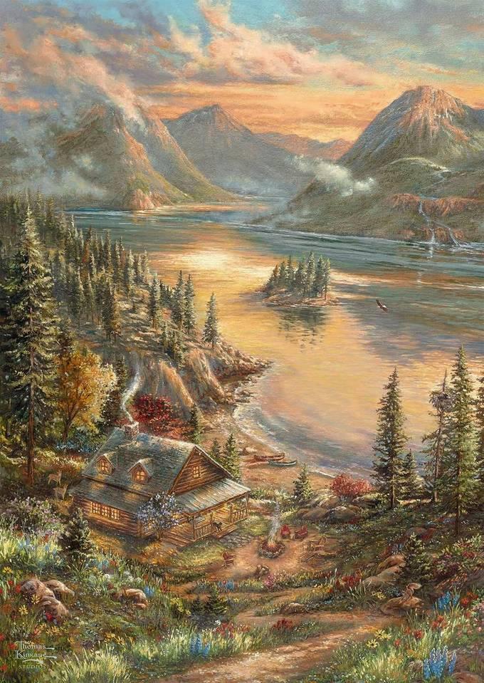 Schmidt - Thomas Kinkade - Lakefront Splendor - 500 Piece Jigsaw Puzzle